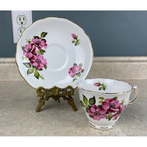 Vale Bone China Pink Blossom Flowers Tea Cup And Saucer Set